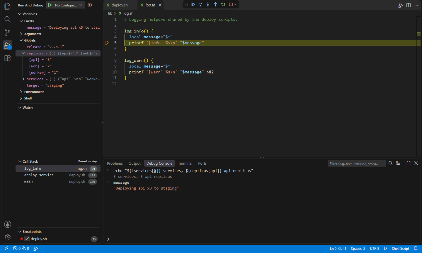 Running commands and reading variables in the Debug Console while stopped